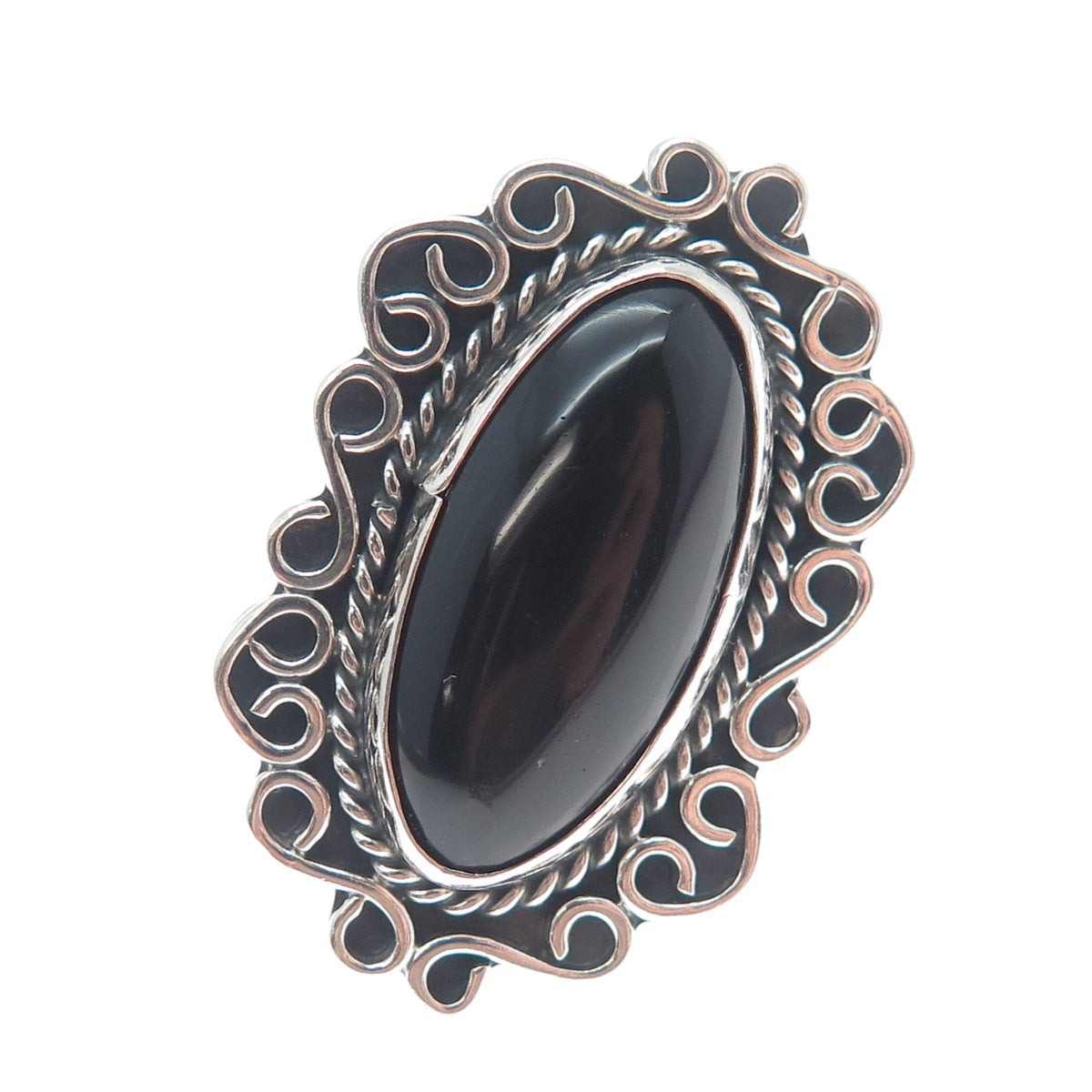 925 Sterling Silver Vintage Mexico Real Black Onyx Modernist Ring Size 7