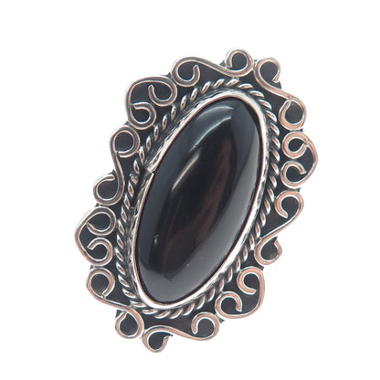 925 Sterling Silver Vintage Mexico Real Black Onyx Modernist Ring Size 7
