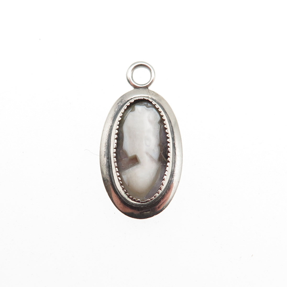 925 Sterling Silver Vintage Real MOP Lady Cameo Mini Charm Pendant