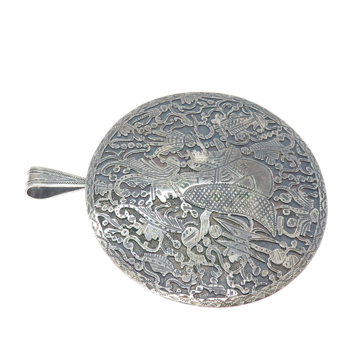 900 Silver Vintage Aztec God Oxidized Large Pin Brooch / Pendant