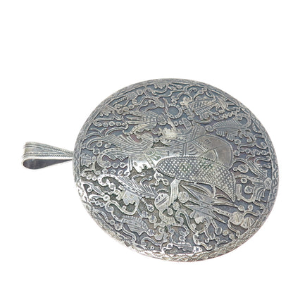 900 Silver Vintage Aztec God Oxidized Large Pin Brooch / Pendant
