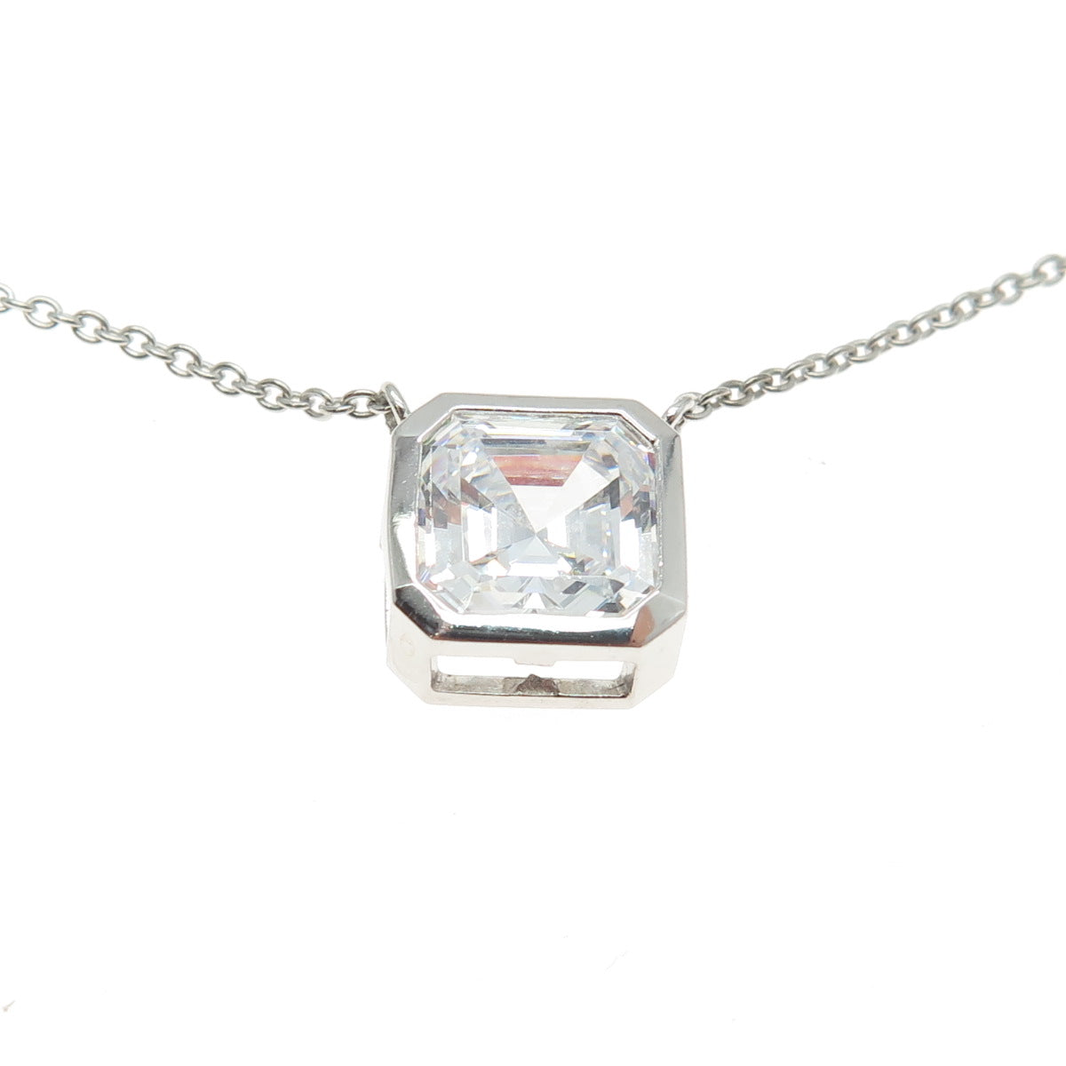 925 Sterling Silver Cushion-Cut Shaped C Z Station Rolo Chain Necklace 16"