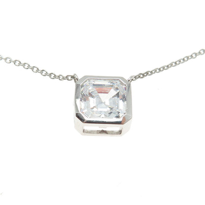 925 Sterling Silver Cushion-Cut Shaped C Z Station Rolo Chain Necklace 16"