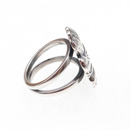 950 Silver Vintage Clover Good Luck Oxidized Ring Size 8