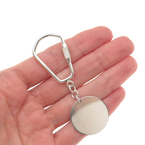 925 Sterling Silver Vintage Round Tag Key Fob Carabiner Holder