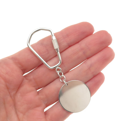 925 Sterling Silver Vintage Round Tag Key Fob Carabiner Holder