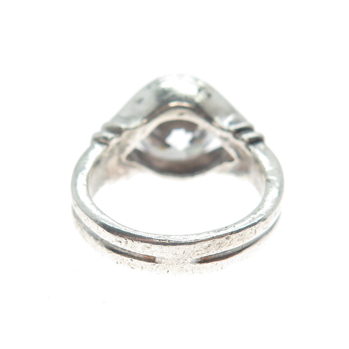 925 Sterling Silver Vintage Round-Cut Shaped C Z Oxidized Ring Size 5.25