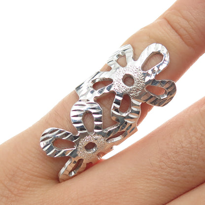 925 Sterling Silver Vintage Mexico Flower Blossom Bypass Ring Size 5.75