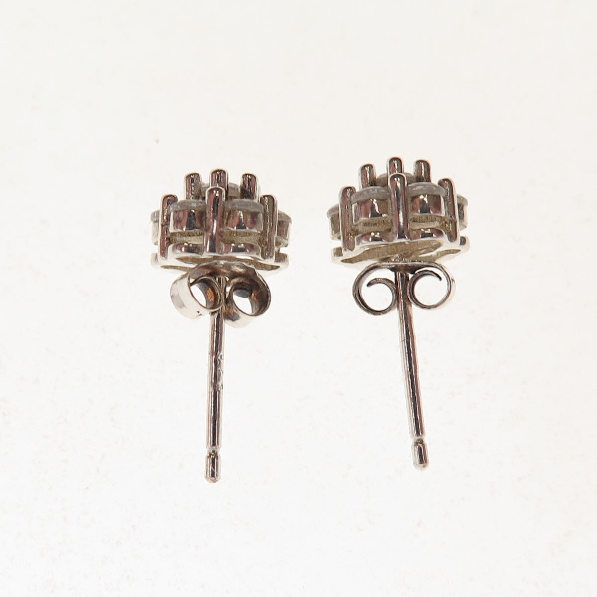 925 Sterling Silver Round-Cut C Z Floral Stud Earrings