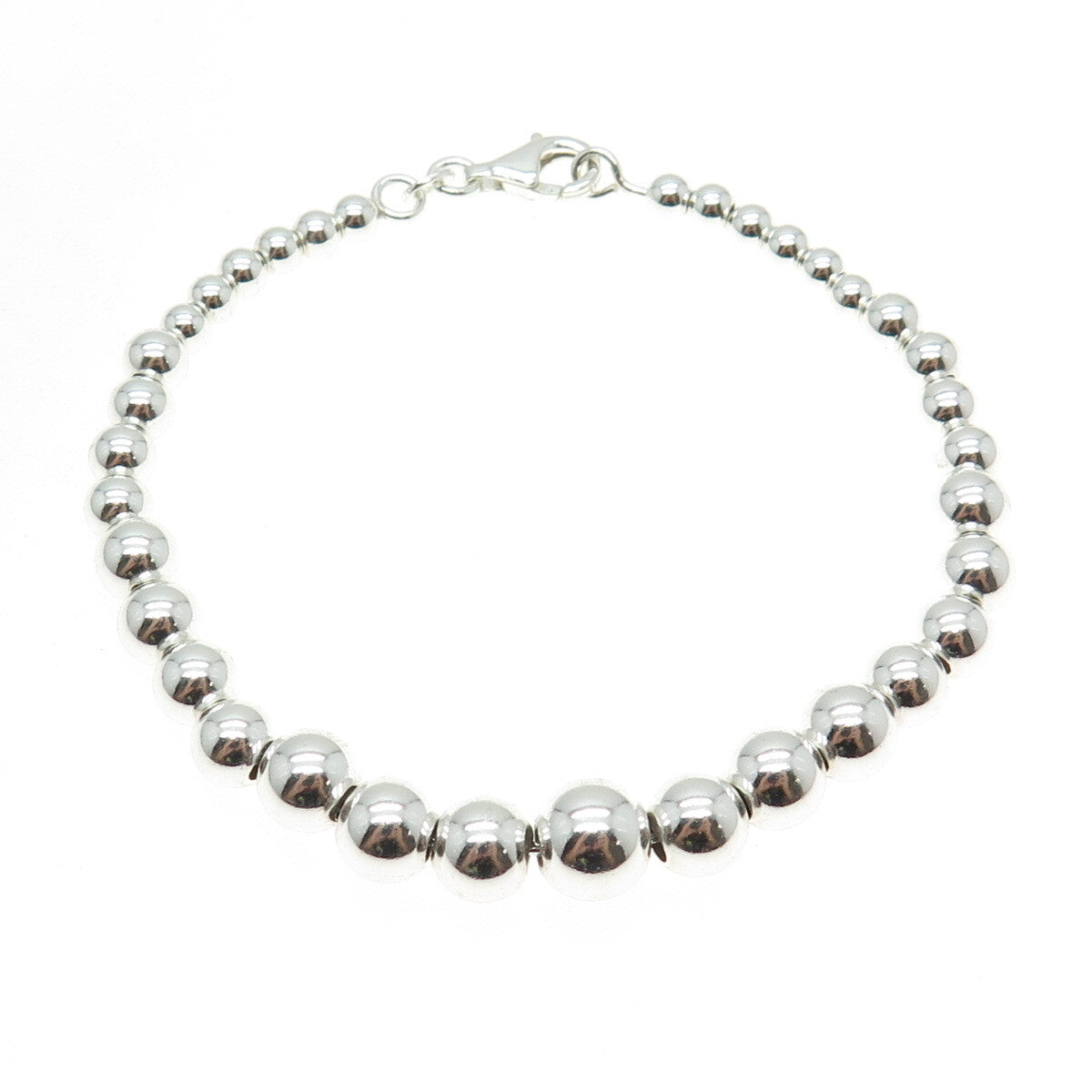 HAN 925 Sterling Silver Graduated Ball Beaded Link Bracelet 7"