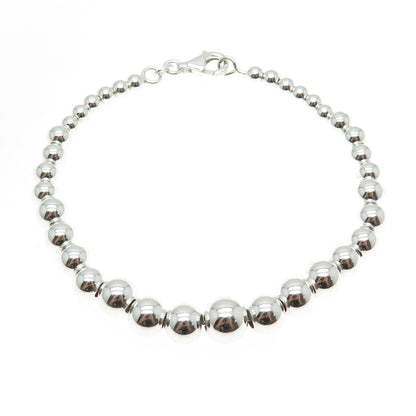 HAN 925 Sterling Silver Graduated Ball Beaded Link Bracelet 7"