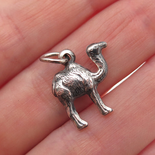 925 Sterling Silver Antique Art Deco Camel Oxidized 3D Charm Pendant