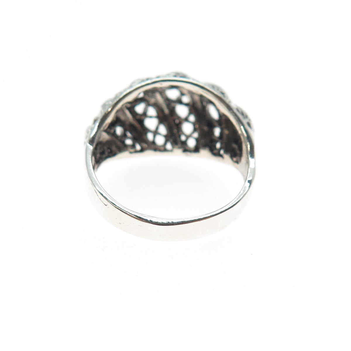 925 Sterling Silver Vintage Modernist Ribbed Dome Oxidized Ring Size 7
