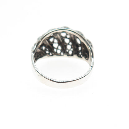925 Sterling Silver Vintage Modernist Ribbed Dome Oxidized Ring Size 7
