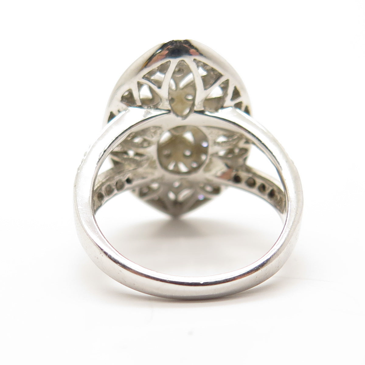 925 Sterling Silver Real Round-Cut Diamond Floral Ring Size 6.25