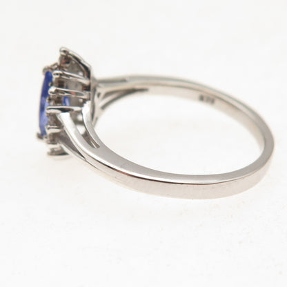 Chuck Clemency 925 Sterling Silver Real Tanzanite & White Topaz Ring Size 8.25