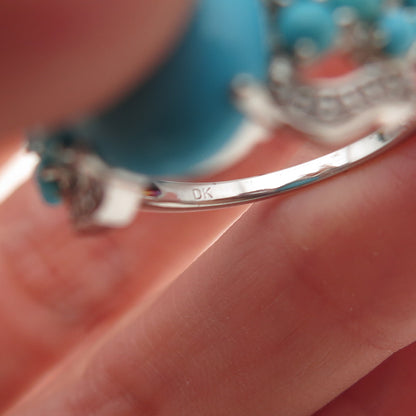 925 Sterling Silver Real Sleeping Beauty Turquoise & White Topaz Ring Size 8