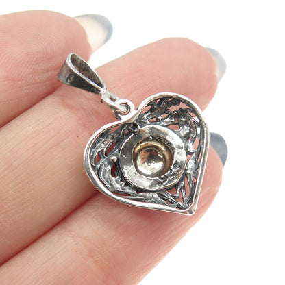 925 Sterling Silver Vintage Ball Scroll Heart Pendant