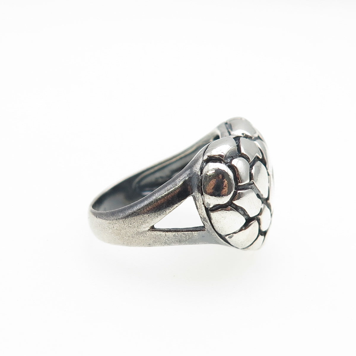 925 Sterling Silver Vintage Modernist Nugget Heart Oxidized Ring Size 8