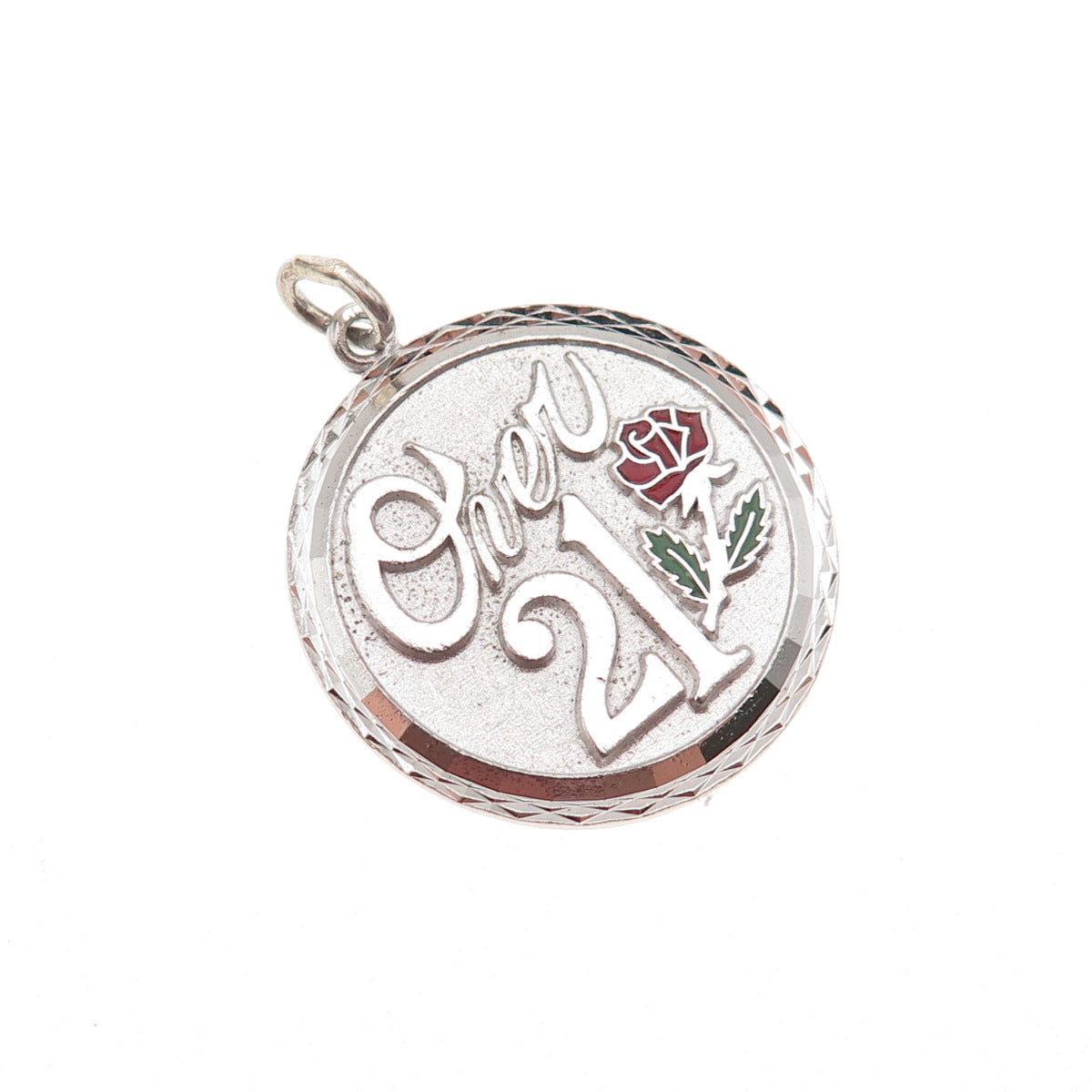 Griffith & Sons 925 Sterling Silver Vintage Enamel Over 21 Rose Charm Pendant