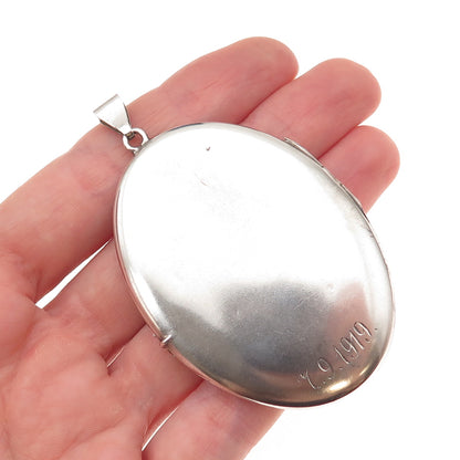925 Sterling Silver Antique Art Deco Engraved EH Monogram Locket Pendant