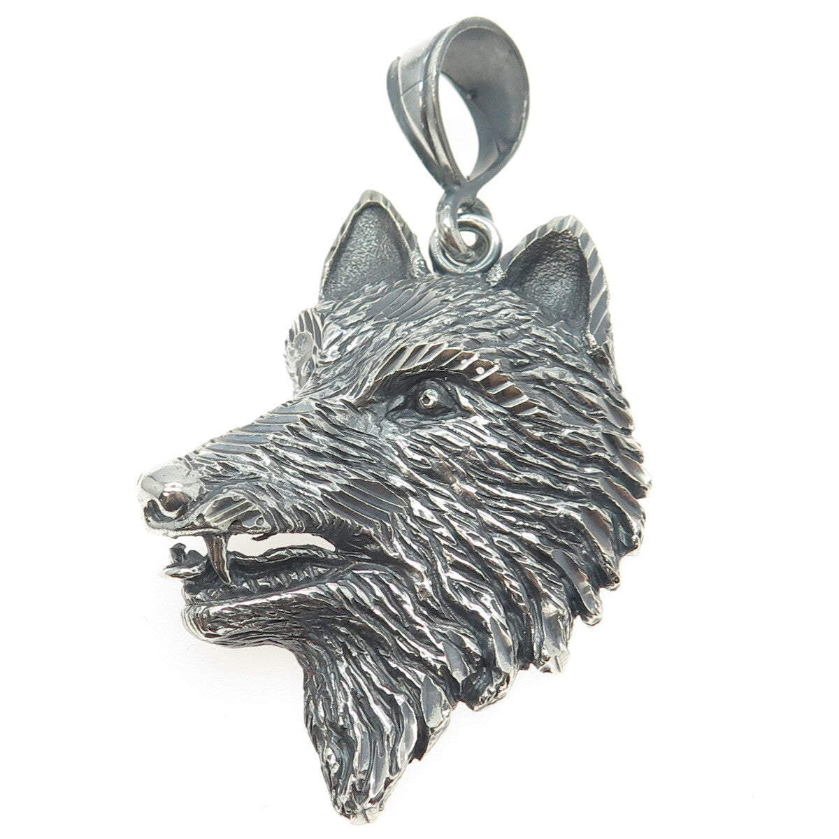 ONE OF A KIND 925 Sterling Silver Vintage Wolf Large Pendant