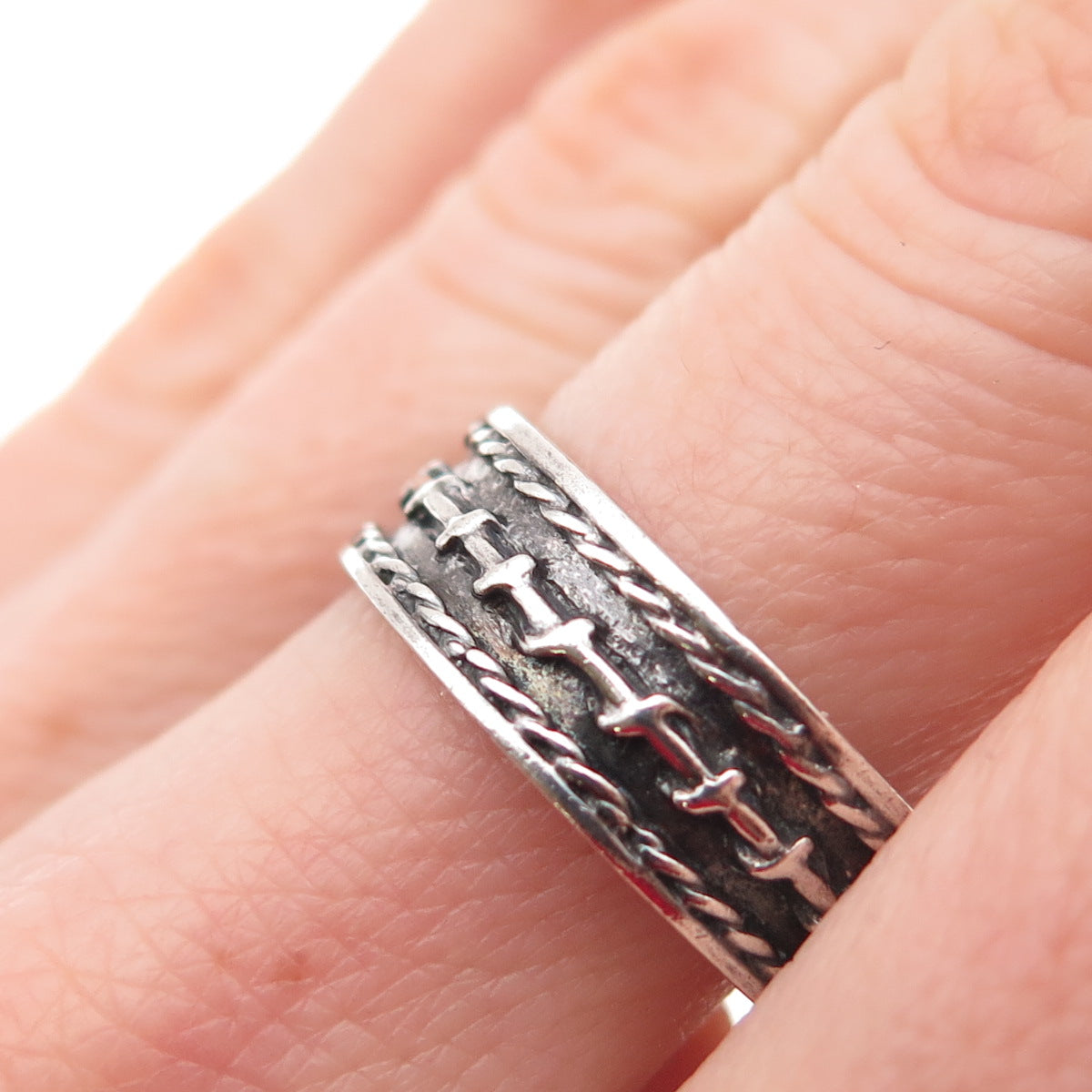 925 Sterling Silver Vintage Wire Oxidized Band Ring Size 8.5
