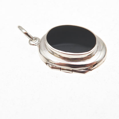 925 Sterling Silver Vintage Real Black Onyx Oxidized Locket Charm Pendant