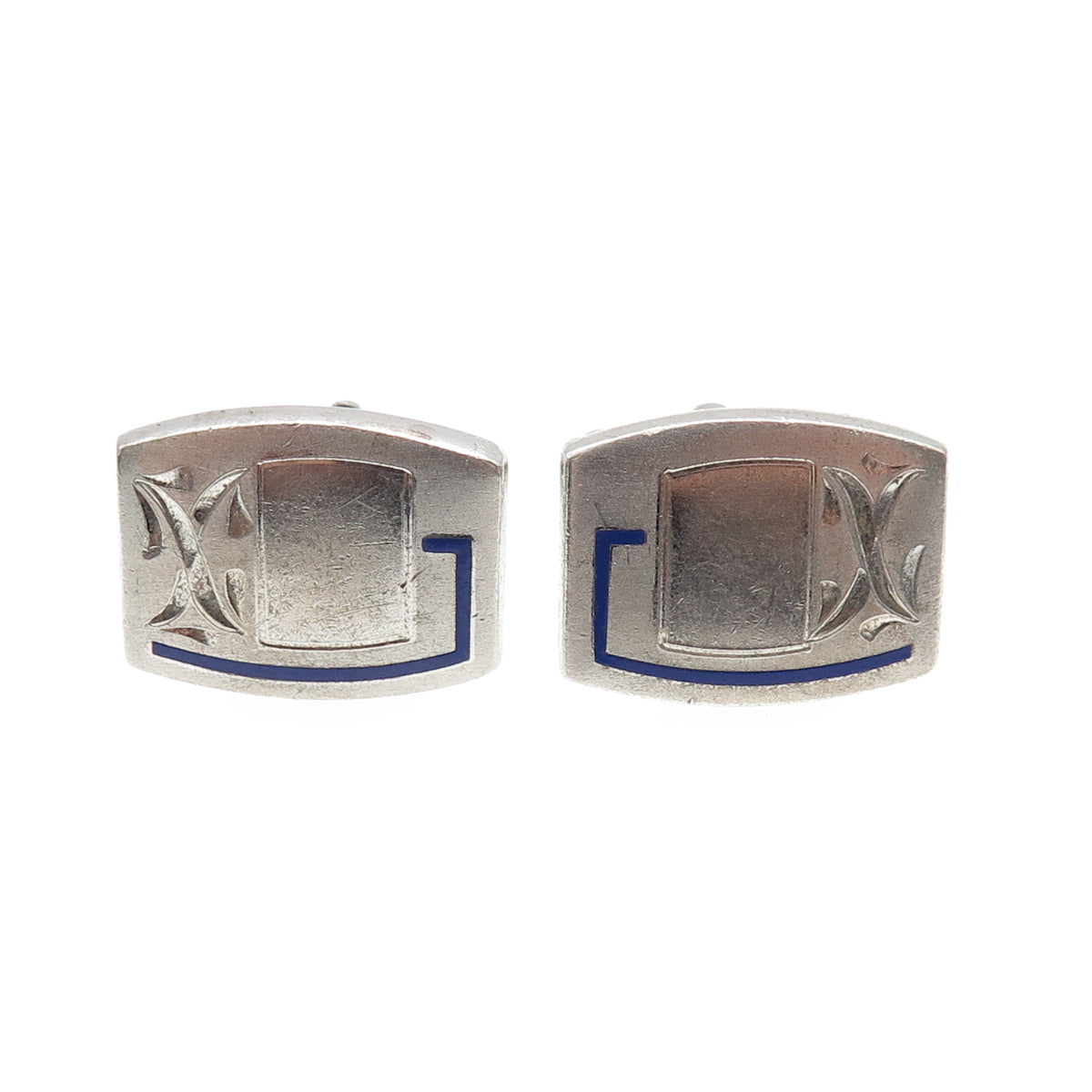 925 Sterling Silver Antique Art Deco Enamel ID Cufflinks