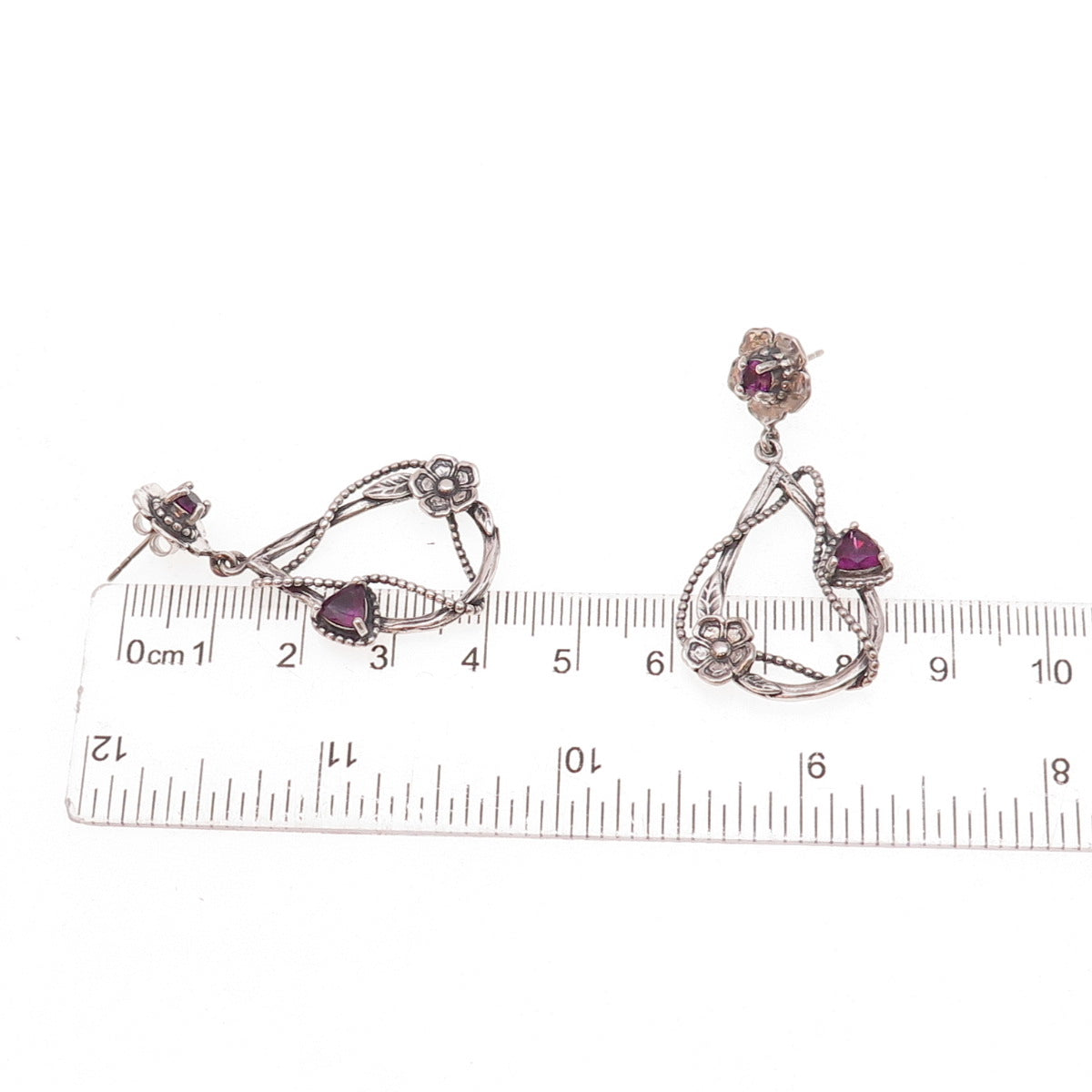 Or Paz PZ Sterling Silver Vintage Israel Real Amethyst Floral Teardrop Earrings