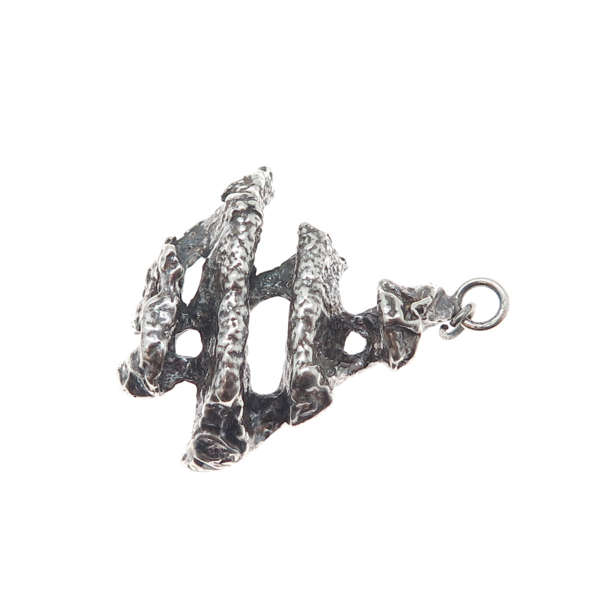 925 Sterling Silver Vintage Modernist Brutalist Oxidized Charm Pendant