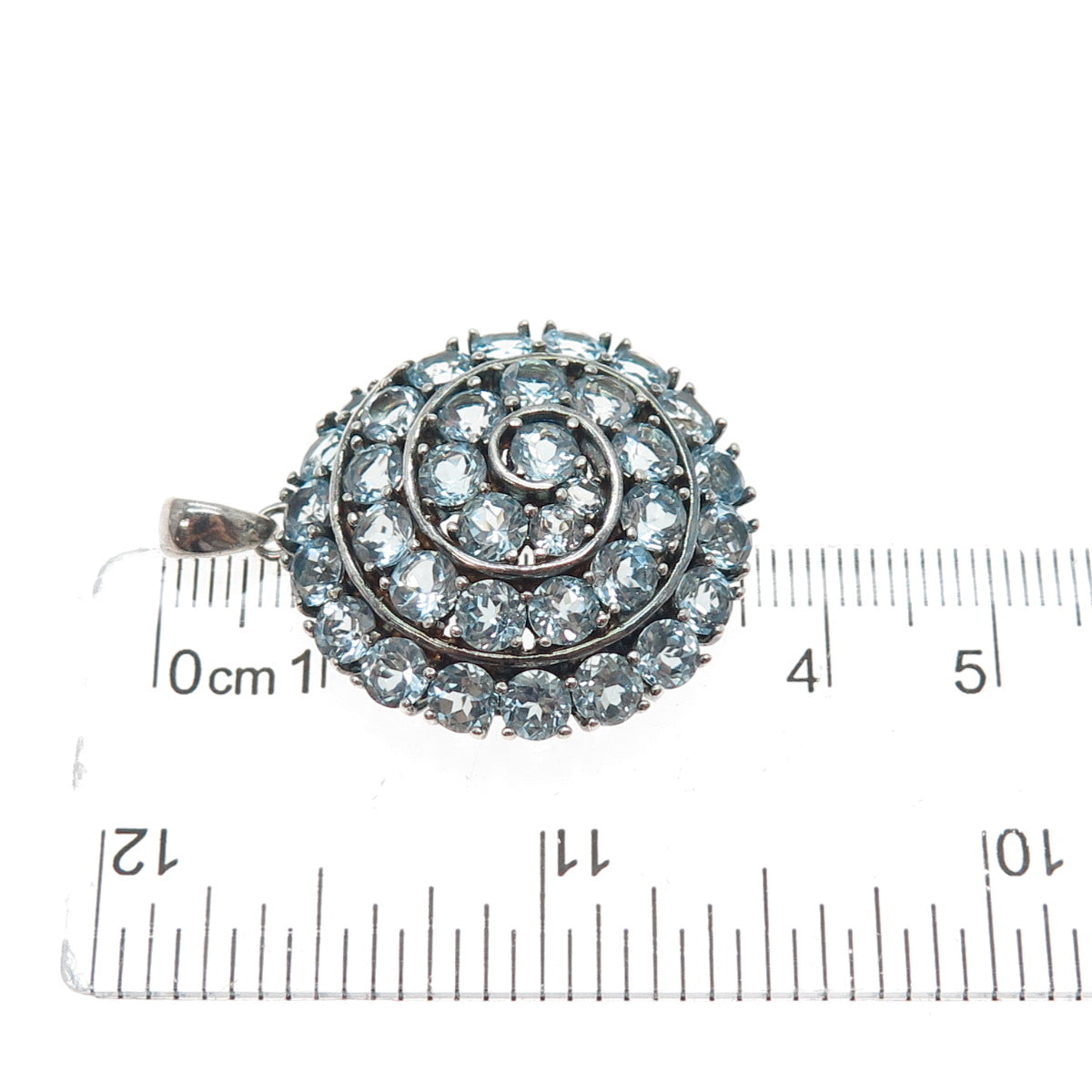 925 Sterling Silver Vintage Real Round-Cut Blue Topaz Spiral Charm Pendant
