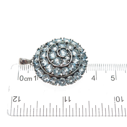 925 Sterling Silver Vintage Real Round-Cut Blue Topaz Spiral Charm Pendant