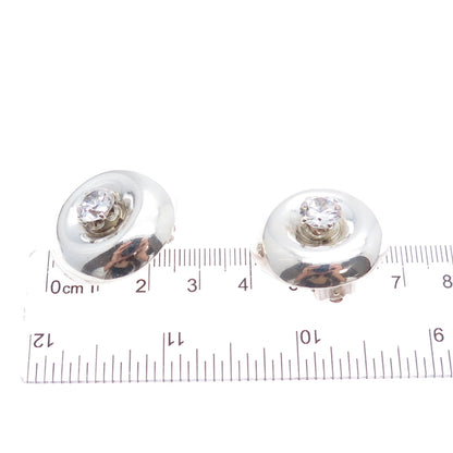 925 Sterling Silver Vintage Mexico Round-Cut C Z Modernist Clip On Earrings