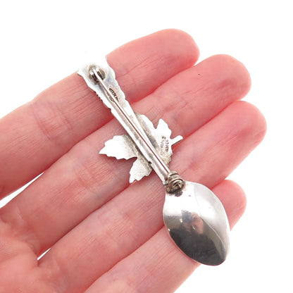 Breadner Co. 925 Sterling Antique Art Deco Enamel Banff Maple Leaf Spoon Brooch