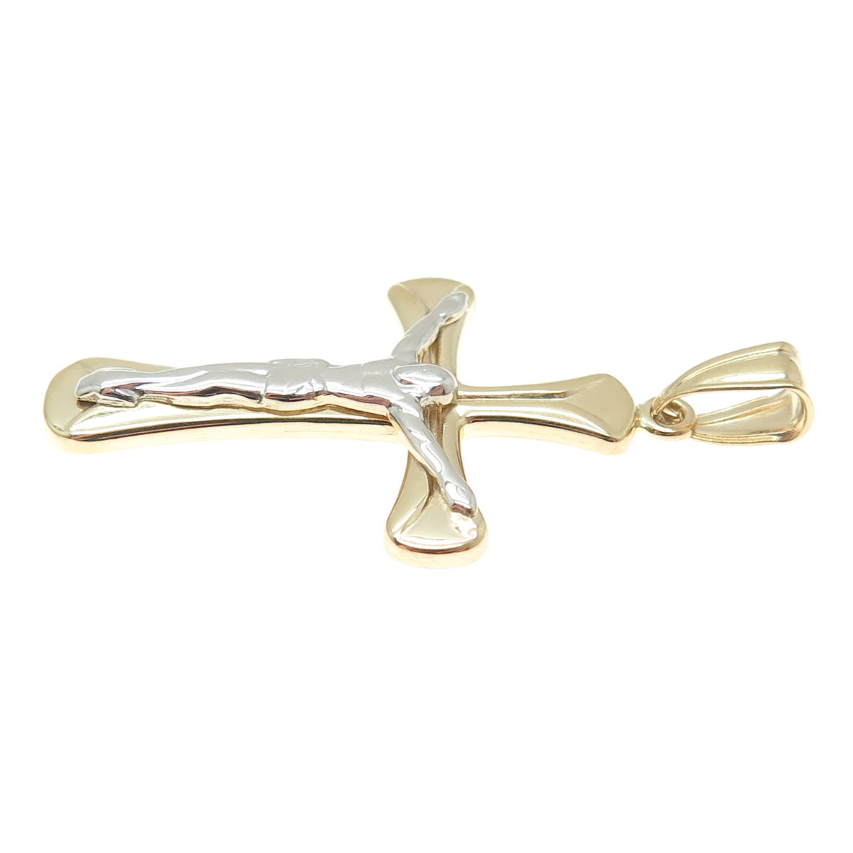 14K Yellow & White Gold Crucifix Cross Religious Charm Pendant