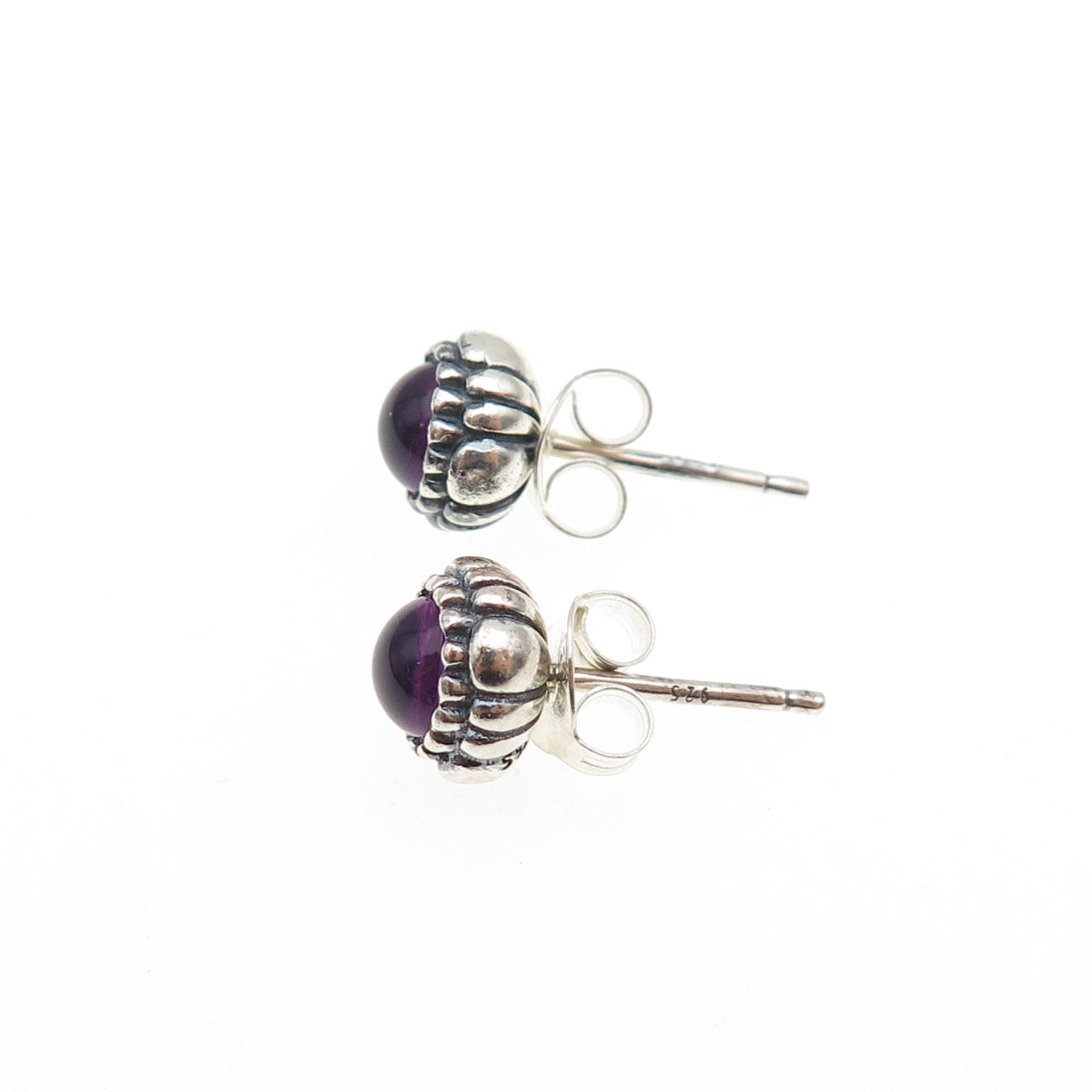925 Sterling Silver Purple Glass Oxidized Stud Earrings
