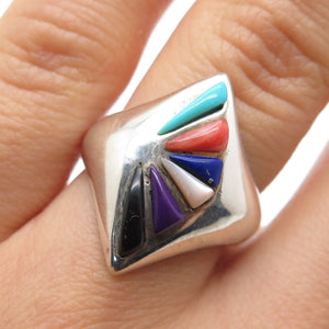 CHIMNEY BUTTE Old Pawn Sterling Turquoise Coral Onyx MOP Sugilite Ring Size 7.25