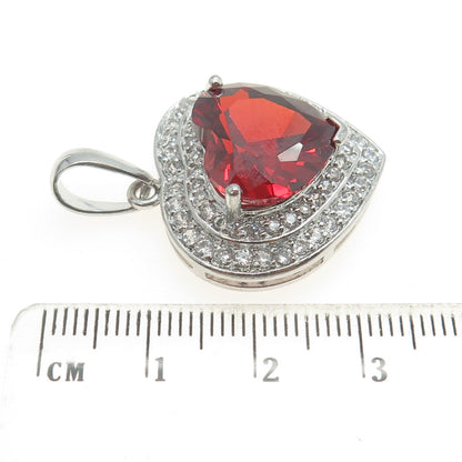 925 Sterling Silver White & Red C Z Heart Pendant