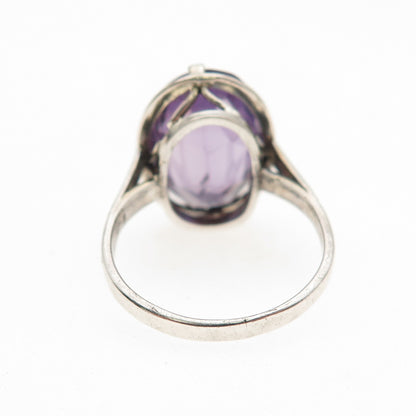 830 Silver Antique Art Deco Lab-Created Peacock Sapphire Ring Size 5.75