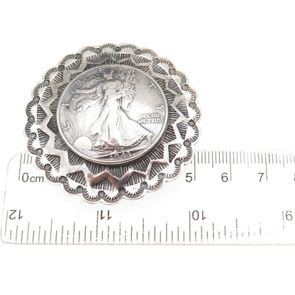 Buffalo Dancer Old Pawn 900 & 925 Silver Antique 1943 Liberty Half Dollar Buckle