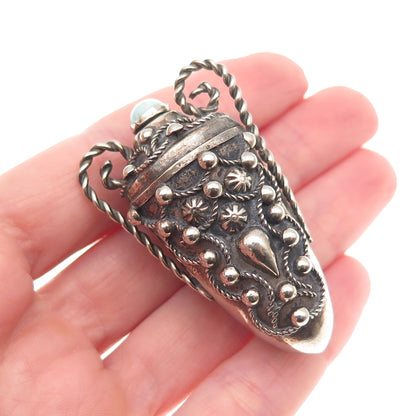 Silver-Tone Antique Art Deco Faux Turquoise Chatelaine Perfume Bottle / Flask