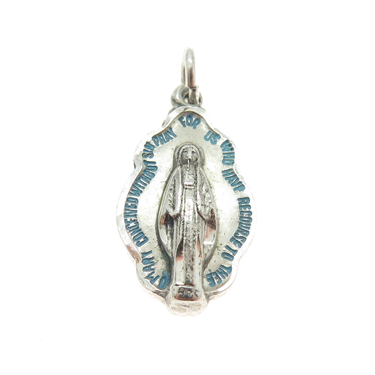 CREED 925 Sterling Silver Antique Enamel St. Mary Miraculous Religious Pendant