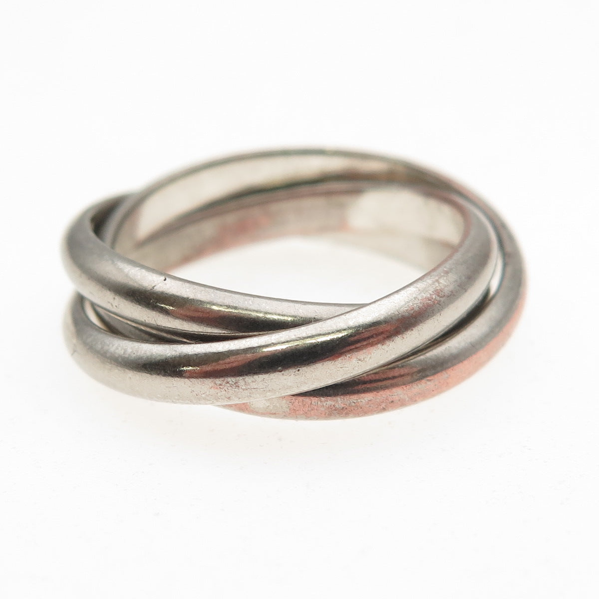 925 Sterling Silver Vintage Interlocked Trinity Oxidized Band Ring Size 8