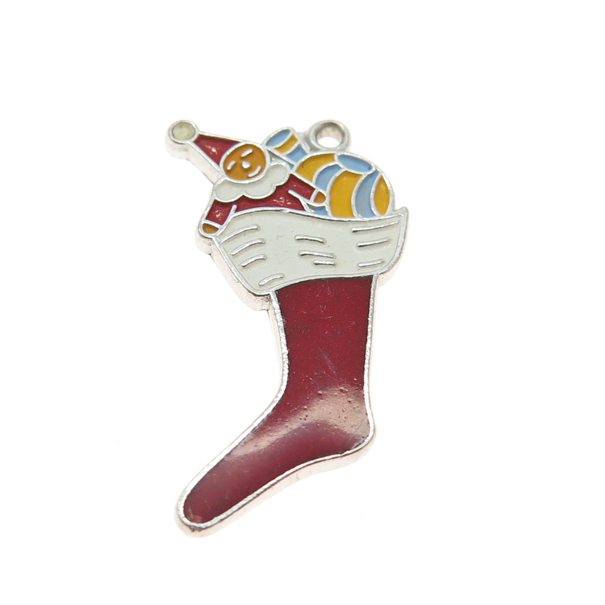 WELLS 925 Sterling Silver Antique Colorful Enamel Christmas Sock Charm Pendant