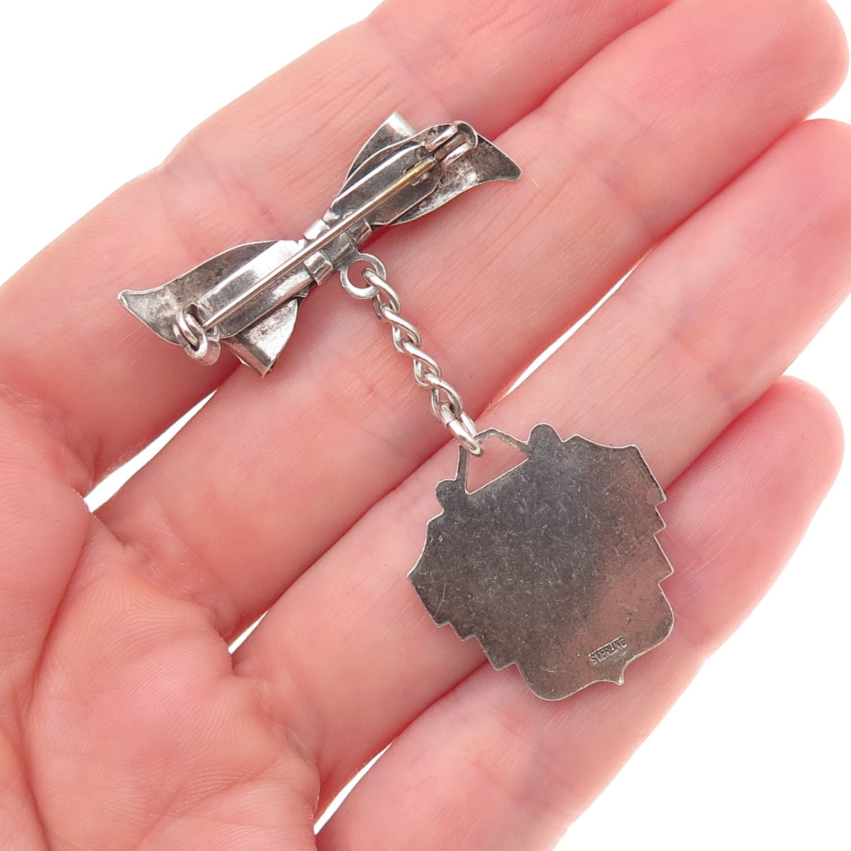 925 Sterling Silver Antique WWII Enamel Son-in-Service Bow Pin Brooch