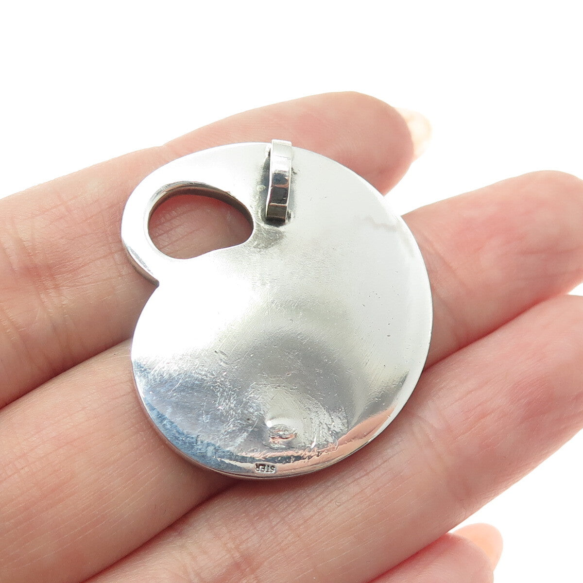 925 Sterling Silver Vintage Real Turquoise Inlay Modernist Teardrop Pendant