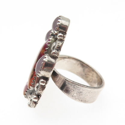 925 Sterling Vintage Mohave Turquoise & Pink Moonstone Adjustable Ring Size 7.5