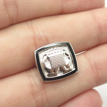 925 Sterling Silver Vintage cTo Black Enamel Protect Buildings Pin Brooch
