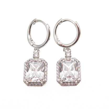 925 Sterling Silver Radiant & Round-Cut C Z Dangle Charm Hoop Earrings